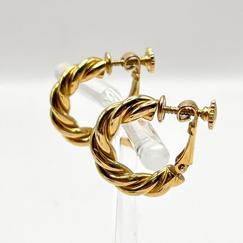 Vintage 80s NAPIER Ribbed Textured Hoop Gold Tone Screw Back Earrings